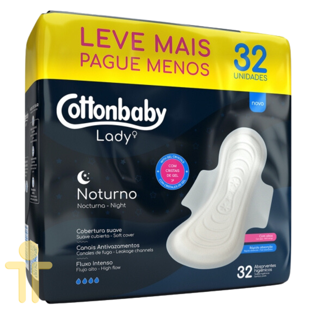 Absorvente LADY Noturno com Abas 32 unidades - Cottonbaby