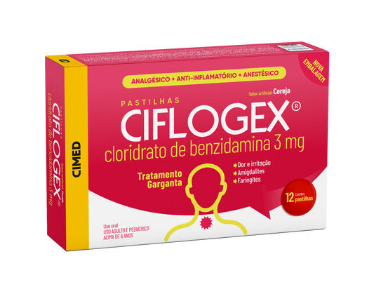 Ciflogex Cereja - Cloridrato de Benzidamina 3mg - 12 Pastilhas | CIMED