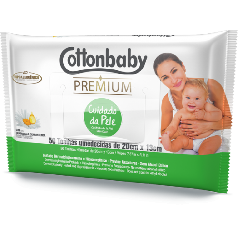 Toalha Umedecida Premium Cuidado da Pele 50 unidades - Cottonbaby