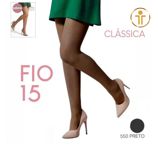 Meia-Calça Elastano FIO 15 Clássica - Cor Preto ou Natural |SELENE