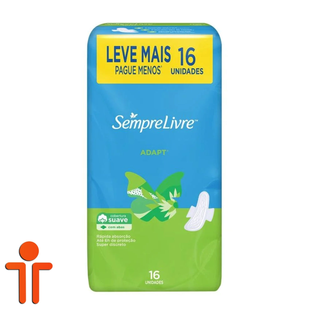 Absorvente Sempre Livre Adapt Cobertura Suave com Abas 16 Unidades