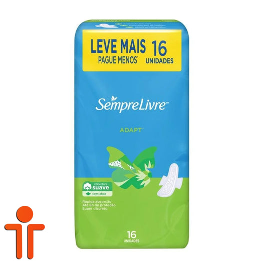Absorvente Sempre Livre Adapt Cobertura Suave com Abas 16 Unidades