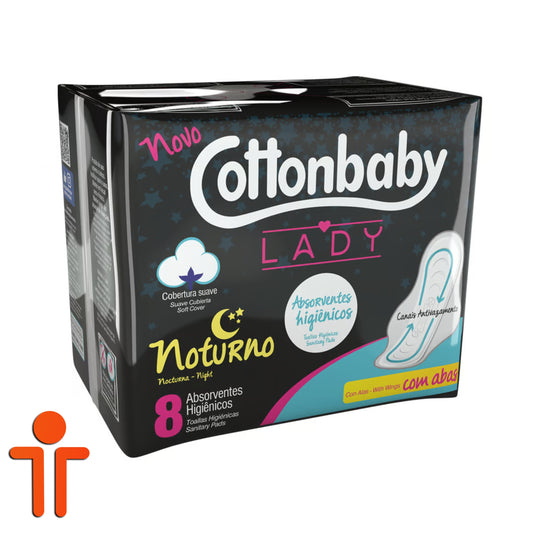 Absorvente LADY com Abas Noturno 8 Unidades - Cottonbaby