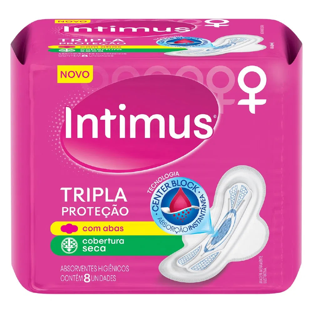 Absorvente INTIMUS Tripla Proteção com Abas Cobertura Seca com 8 unidades