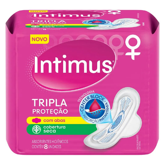 Absorvente INTIMUS Tripla Proteção com Abas Cobertura Seca com 8 unidades