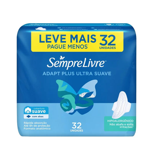 Absorvente Sempre Livre Adapt Plus Cobertura Suave Com Abas com 32 Unidades