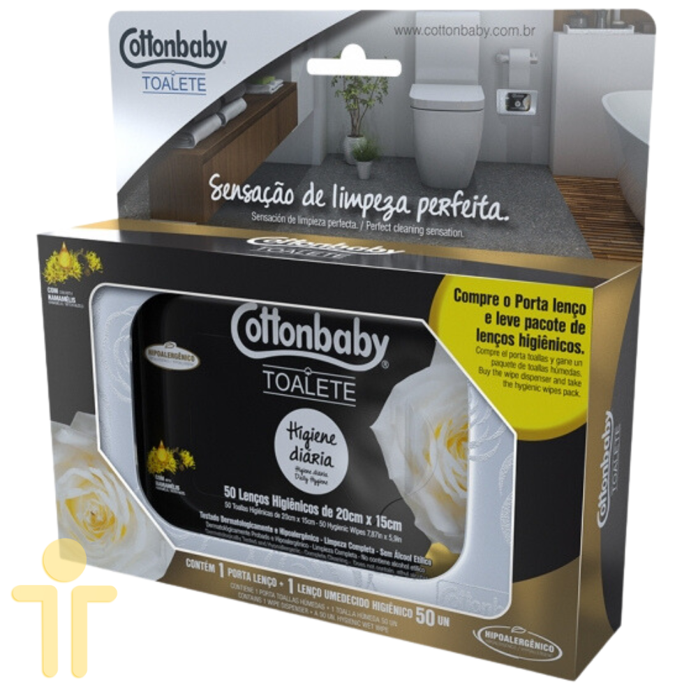 Porta-Lenço Umedecido Higiênico Toalete Higiene Diária - Universal - Branco 50 unidades - Cottonbaby