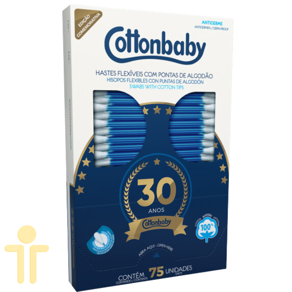 Haste Flexível com Pontas de Algodão Cartucho 30 Anos 75 unidades - Cottonbaby