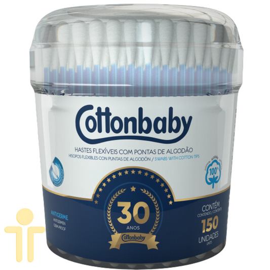 Haste Flexível com Pontas de Algodão Pote 30 Anos 150 unidades - Cottonbaby