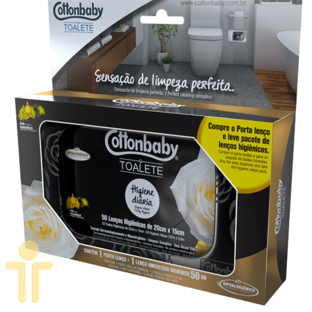 Porta-Lenço Umedecido Higiênico Toalete Higiene Diária - Universal - Preto 50 unidades - Cottonbaby