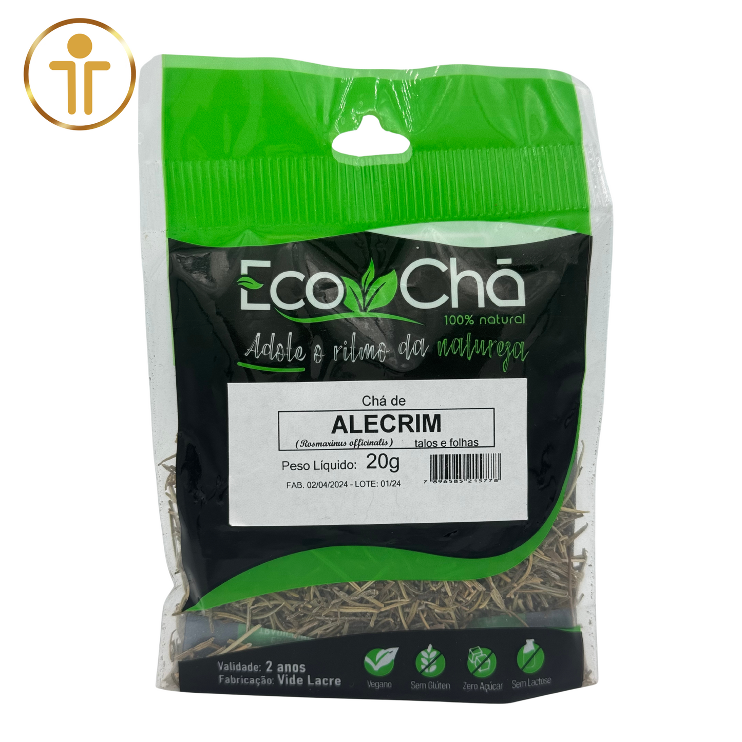 Chá de Alecrim - 20g embalagem frontal - Eco Chá, erva seca para preparação de chá.