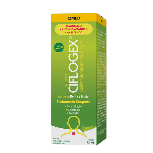 Ciflogex SPRAY Menta e Limão - Cloridrato de Benzidamina  1,5mg - 30ml  - Cimed