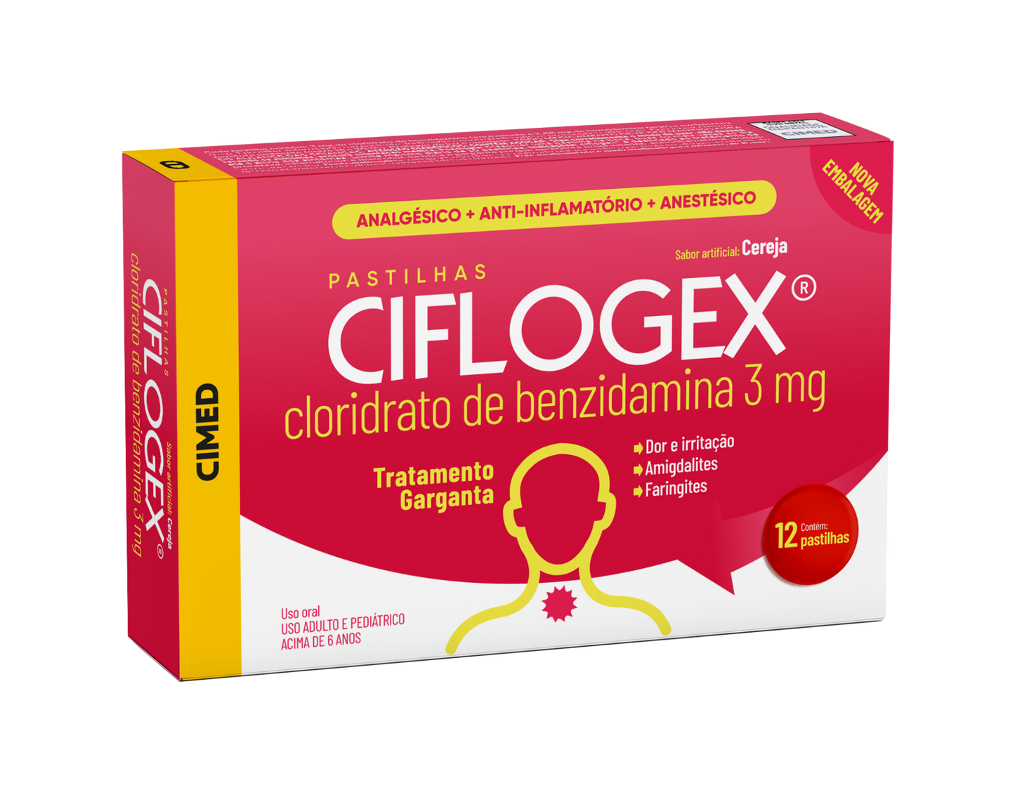 Ciflogex PASTILHA Cereja - Cloridrato de Benzidamina 3mg - 12u  - Cimed