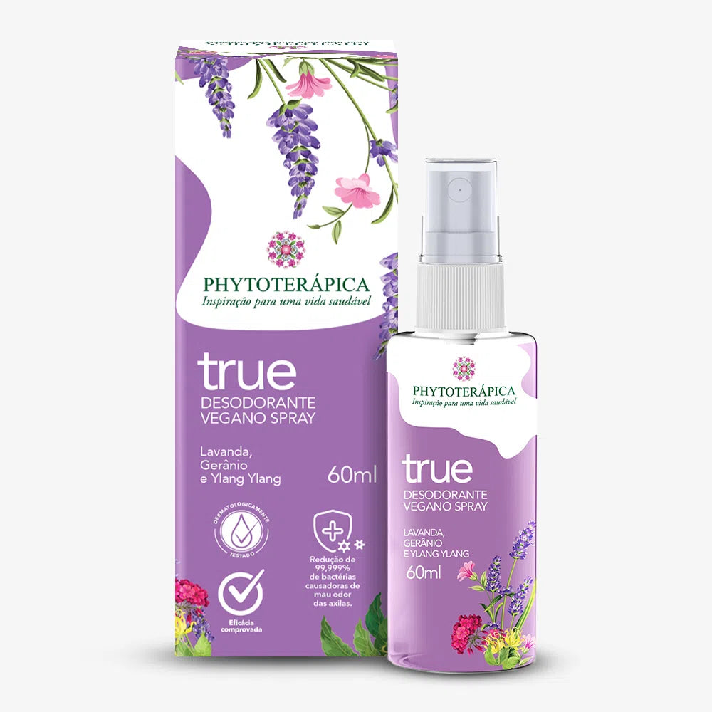 Desodorante VEGANO Spray TRUE com óleos essenciais 60 ml - Phytoterápica