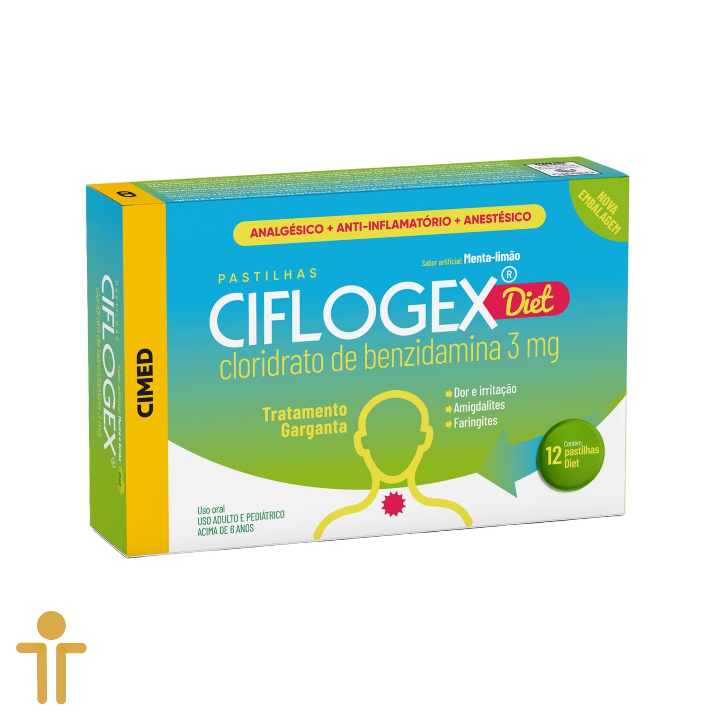 Ciflogex PASTILHA Diet Menta-Limão - Cloridrato de Benzidamina 3mg - 12u  - Cimed