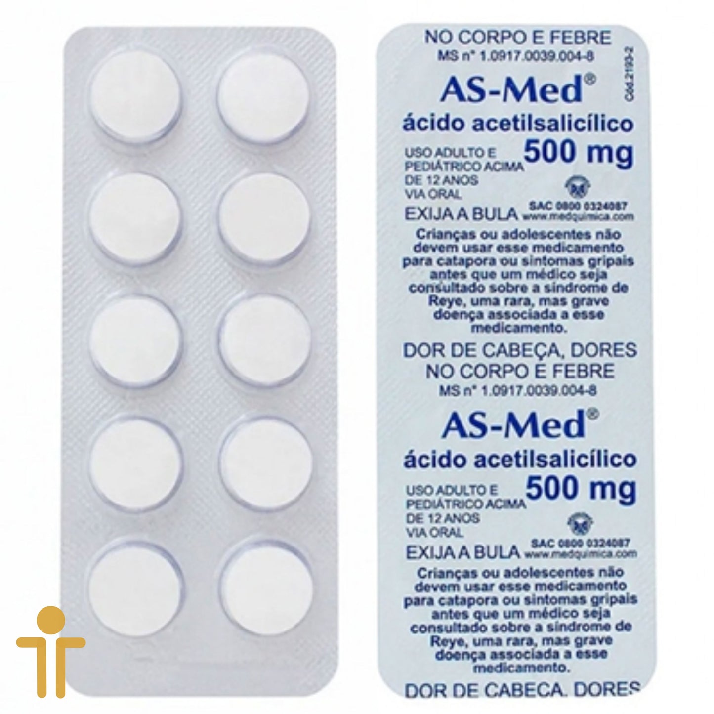 Ácido Acetilsalicílico 500 mg Adulto 10 comprimidos - AS-Med - Mediquímica