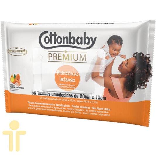 Toalha Umedecida Premium Hidratação Intensa 50 unidades - Cottonbaby