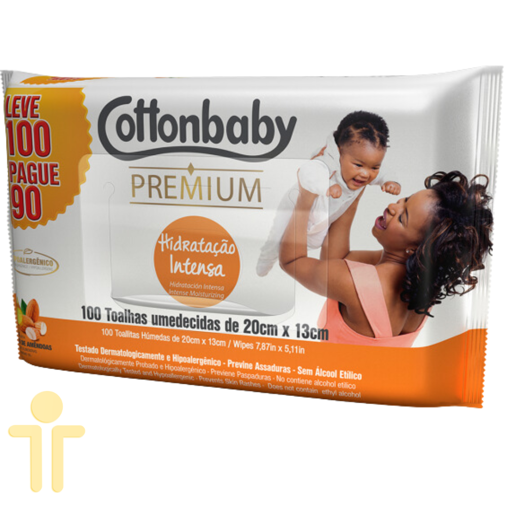 Toalha Umedecida Premium Hidratação Intensa L100P 90 unidades - Cottonbaby