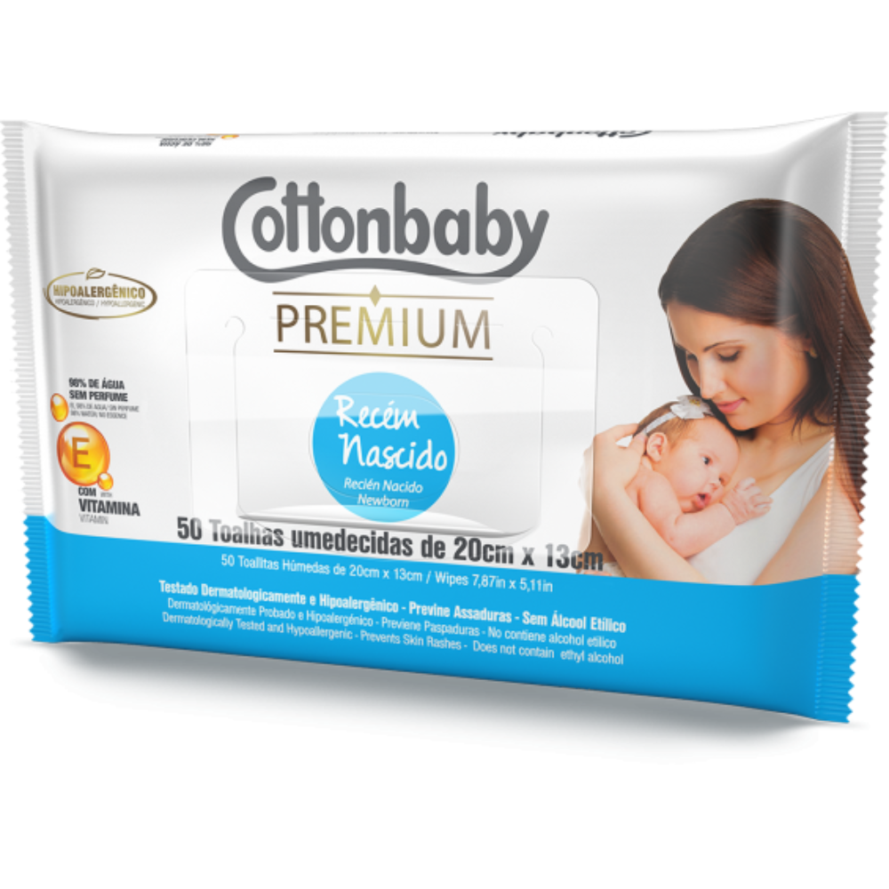 Toalha Umedecida Premium Recém-Nascido 50 unidades - Cottonbaby