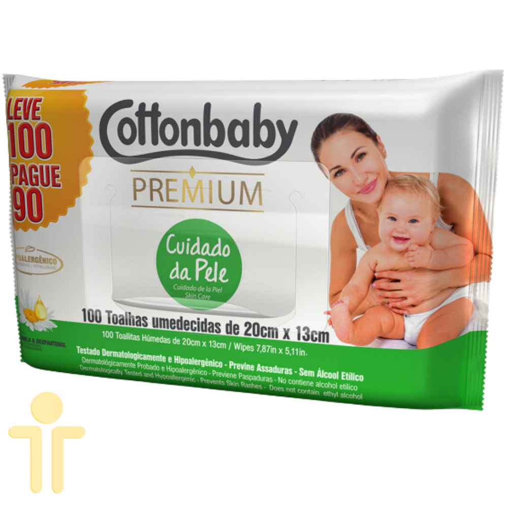 Toalha Umedecida Premium Cuidado da Pele L100P 90 unidades - Cottonbaby