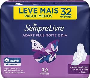 Absorvente Sempre NOITE e DIA Livre Adapt Plus Cobertura Suave com Abas com 32 Unidades