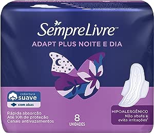 Absorvente Sempre NOITE e DIA Livre Adapt Plus Cobertura Suave com Abas com 8 Unidades