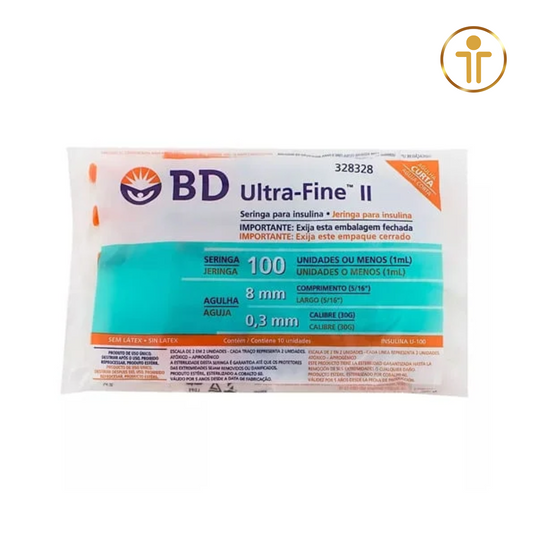 Seringa BD Ultra-Fine II 100 Unidades  (1 ml) 8mm x 0,30 mm - pacote com 10 | Fabricada nos EUA